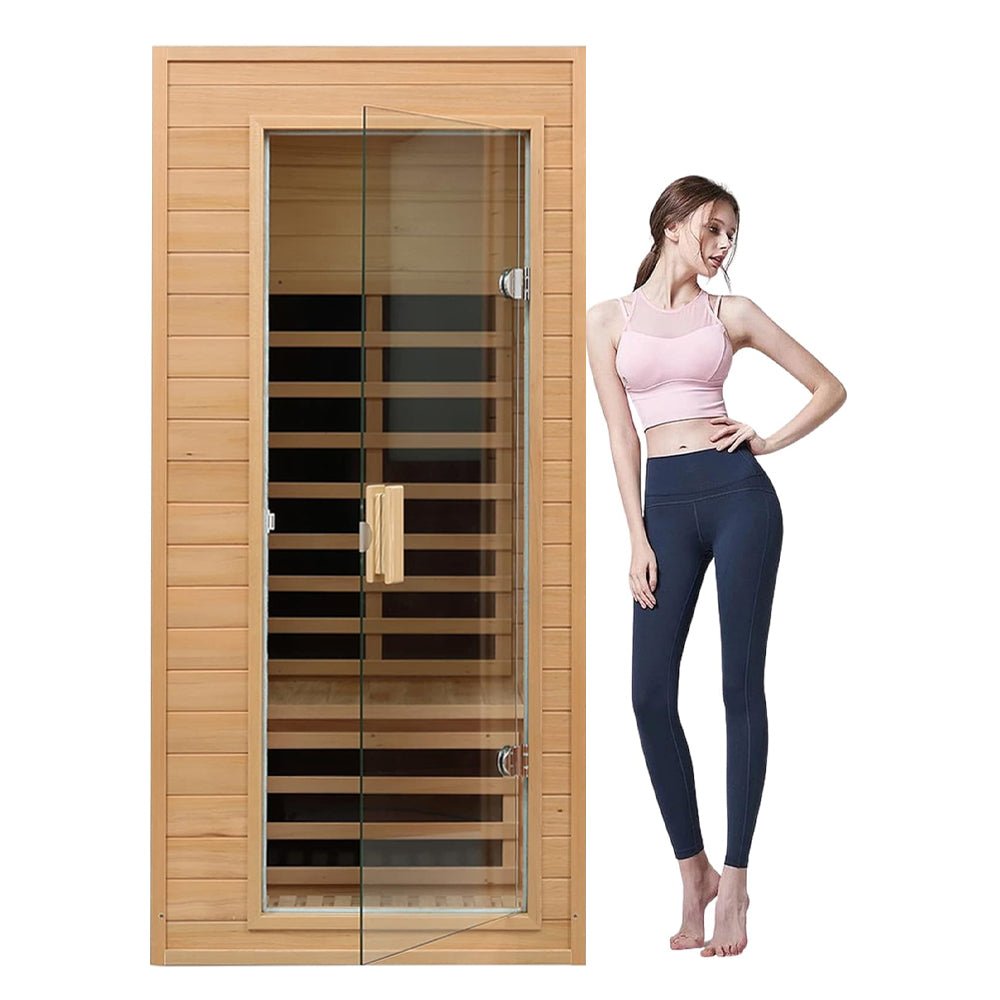 Premium 1-Person Indoor Low EMF FAR Infrared Heat Hemlock Wood Personal Home Spa Sauna, 1200W (SAK27463)