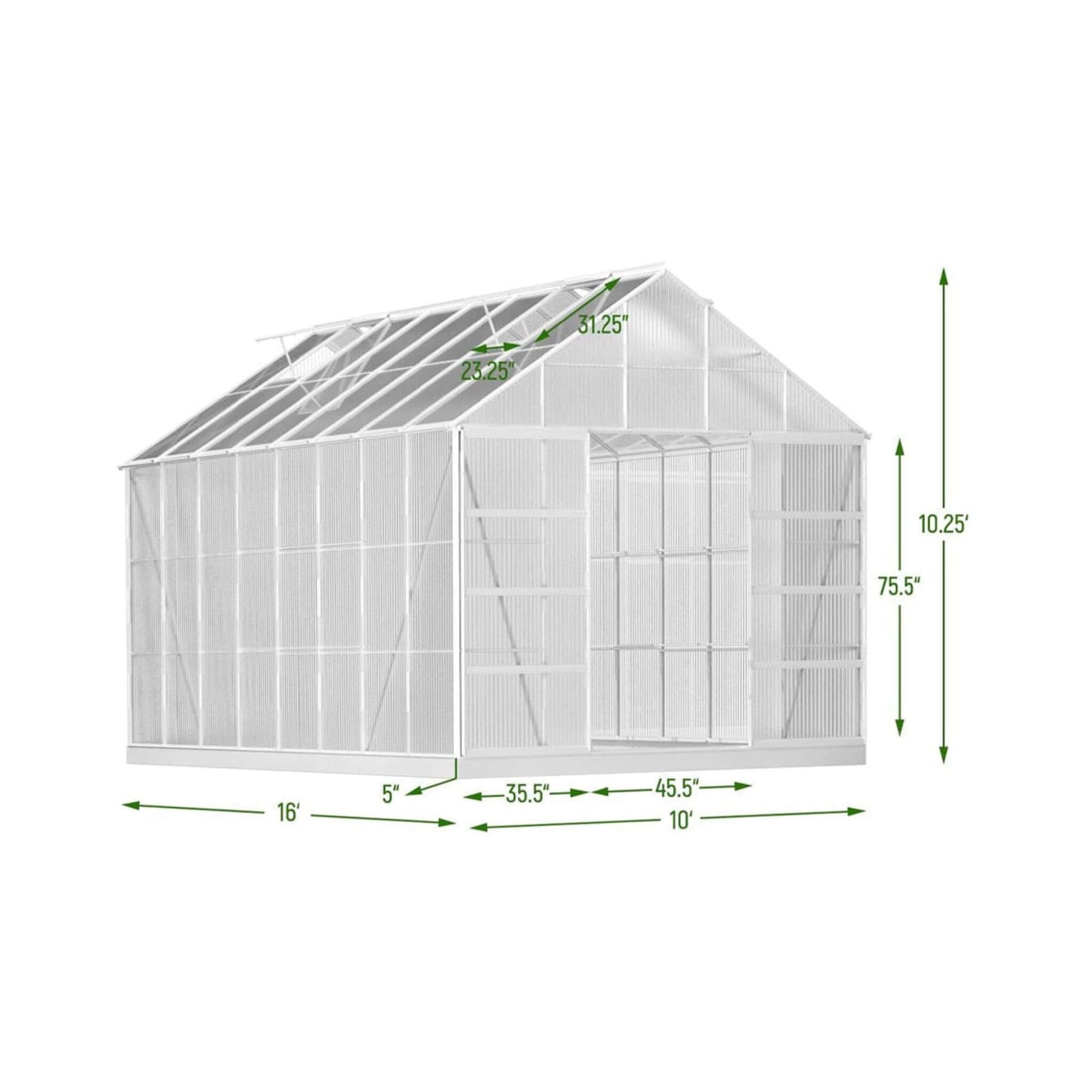 [10x16FT] Extra Large Heavy Duty Backyard Polycarbonate Aluminum Greenhouse With Sliding Doors And Vents (SAK97526)
