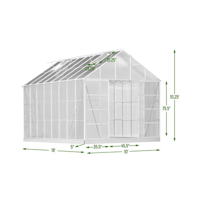 [10x16FT] Extra Large Heavy Duty Backyard Polycarbonate Aluminum Greenhouse With Sliding Doors And Vents (SAK97526)