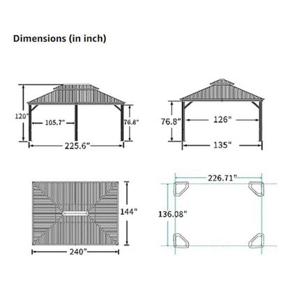 [12x20FT] Heavy Duty Outdoor Backyard Hardtop Gazebo With Netting And Curtains (SAK18352)