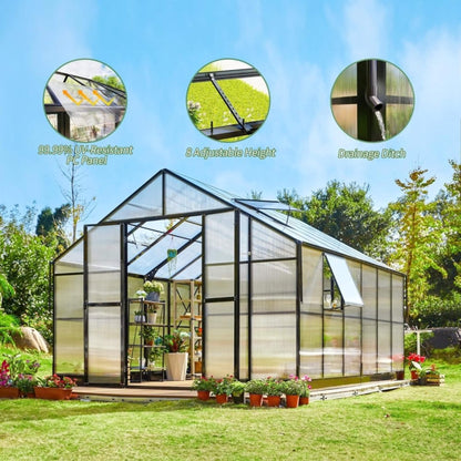 [12x13.5FT] Premium Extra Large Outdoor Aluminum Poylcarbonate Greenhouse With Quick Connect Fitting (SAK63725)