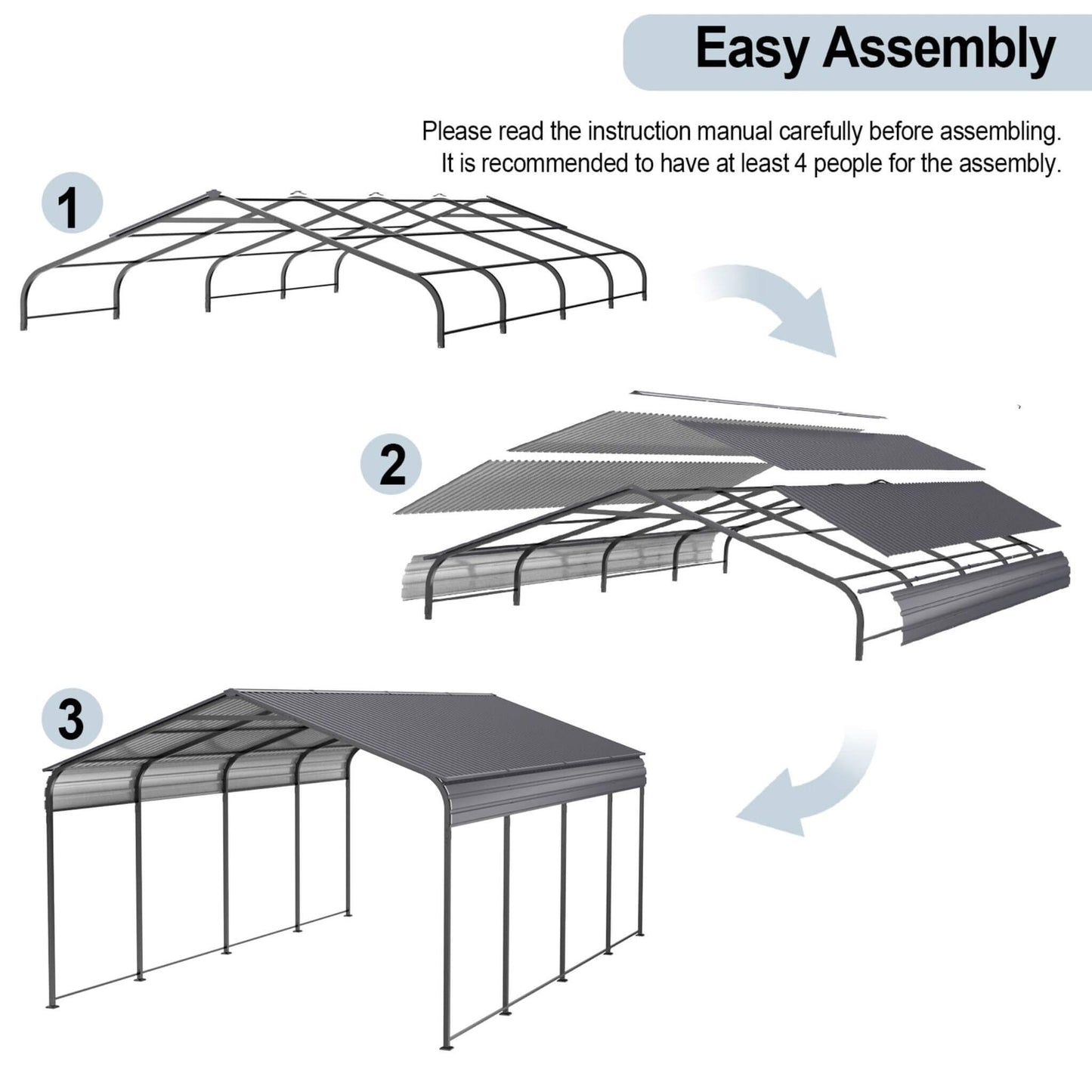 [12X20FT] Heavy Duty Metal Carport With Galvanized Steel Roof For Car, Boats And Trucks, Gray (SAK95562)