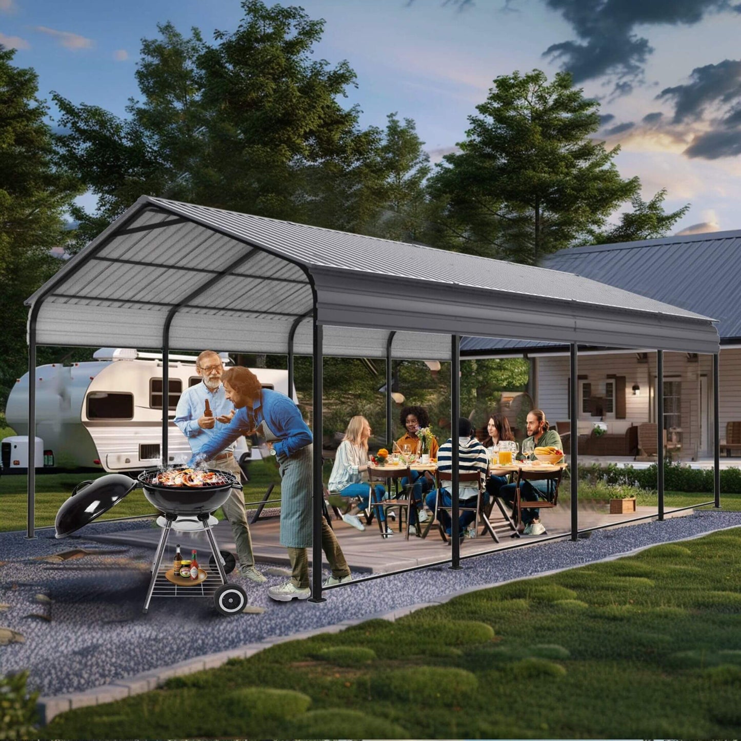 [12X20FT] Heavy Duty Metal Carport With Galvanized Steel Roof For Car, Boats And Trucks, Gray (SAK95562)