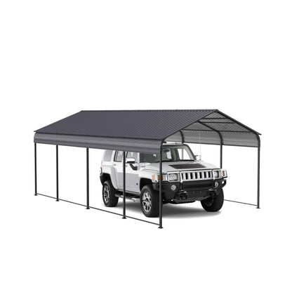 [12X20FT] Heavy Duty Metal Carport With Galvanized Steel Roof For Car, Boats And Trucks, Gray (SAK95562)