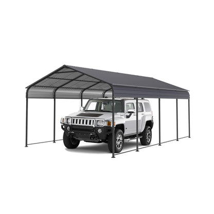 [12X20FT] Heavy Duty Metal Carport With Galvanized Steel Roof For Car, Boats And Trucks, Gray (SAK95562)