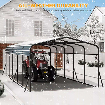 [12X24FT] Large Heavy Duty Outdoor Metal Carport Kit With Galvanized Steel Roof (SAK53849)