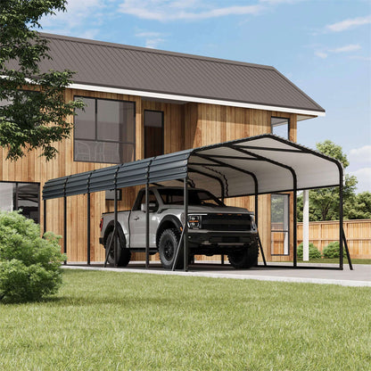 [12X24FT] Large Heavy Duty Outdoor Metal Carport Kit With Galvanized Steel Roof (SAK53849)