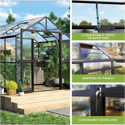 [08x16FT] Heavy Duty Outdoor Walk-In Polycarbonate Patio Greenhouse With Double Swing Doors, 6MM (SAK26153)