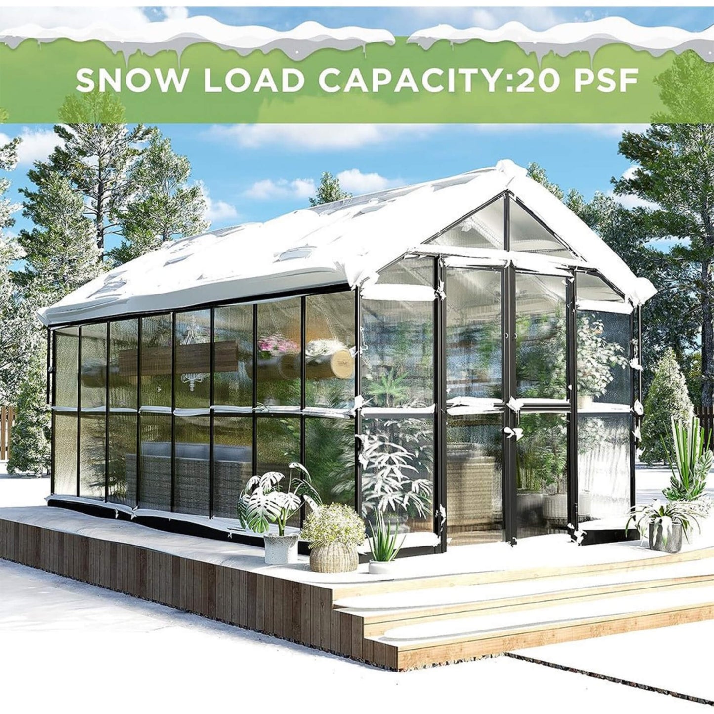 [08x16FT] Heavy Duty Outdoor Walk-In Polycarbonate Patio Greenhouse With Double Swing Doors, 6MM (SAK26153)