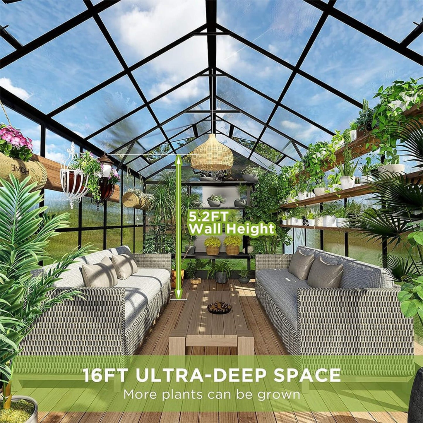 [08x16FT] Heavy Duty Outdoor Walk-In Polycarbonate Patio Greenhouse With Double Swing Doors, 6MM (SAK26153)