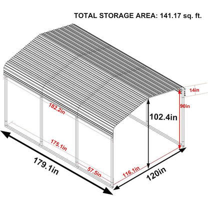 [10x15FT] MPT Large Heavy Duty Outdoor Metal Carport For Cars, Trucks And Boats (SAK95738)