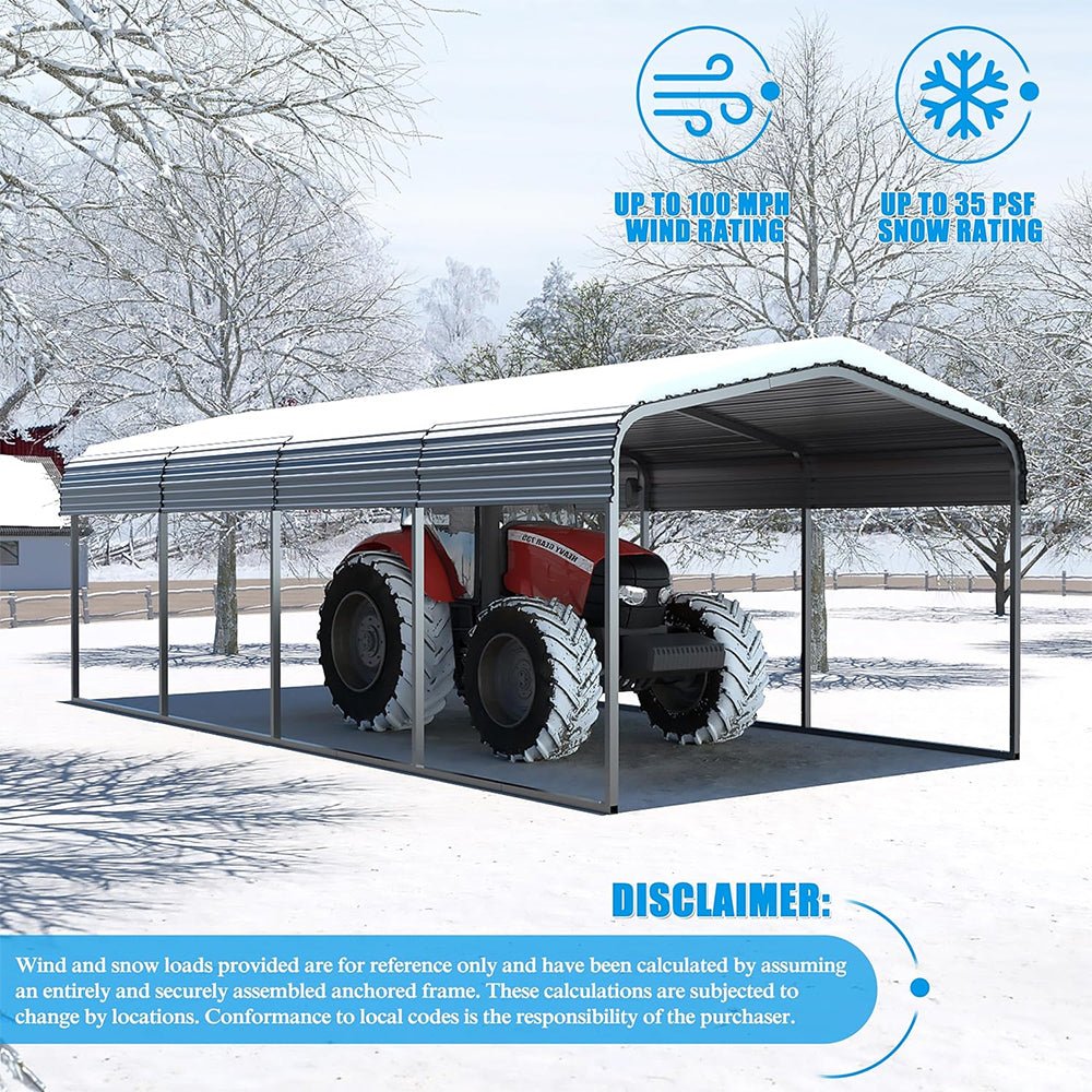 [12x20FT] MPT Premium Heavy Duty Outdoor Canopy Garage Shelter With Galvanized Metal Roof (SAK91523)