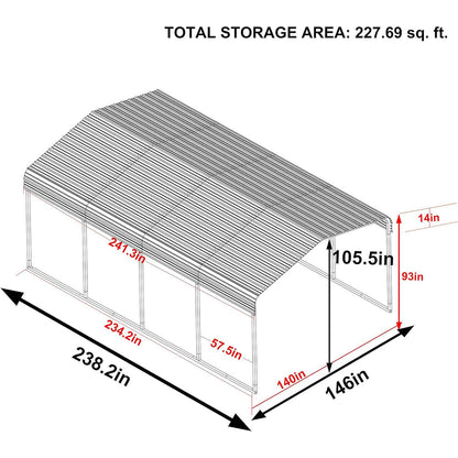 [12x20FT] MPT Premium Heavy Duty Outdoor Canopy Garage Shelter With Galvanized Metal Roof (SAK91523)