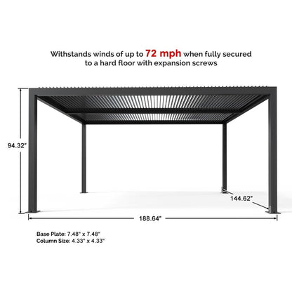 [12x16FT] Premium Outdoor Gray Aluminum Hardtop Pergola Gazebo With Adjustable Roof (95281364)