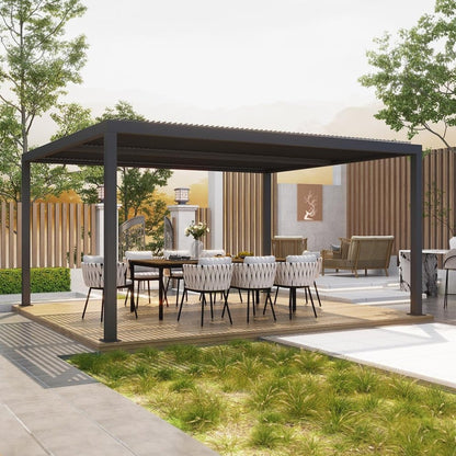 [12x16FT] Premium Outdoor Gray Aluminum Hardtop Pergola Gazebo With Adjustable Roof (95281364)